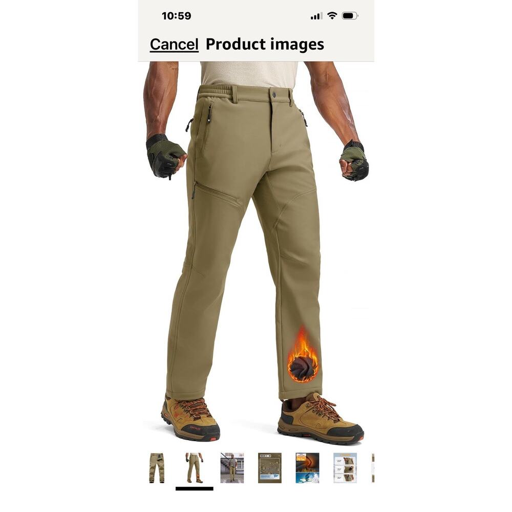 TBMPOY Men's Snow Ski Waterproof Fleece Lined Pants Outdoor Hiking Khaki 32